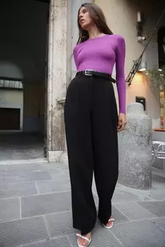 Широкие брюки с высокой талией ZARA, черный