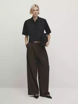 Широкие брюки с вытачками Massimo Dutti, бежевый