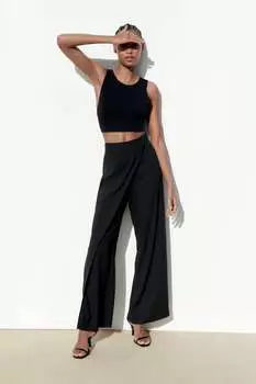 Широкие брюки с запахом ZARA, черный