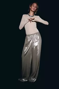 Широкие брюки с завязками H&M, бежевый