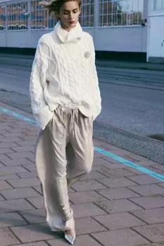 Широкие брюки с завязками H&M, бежевый