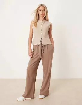 Широкие брюки с завязками на талии в цвете fossil brown Vila