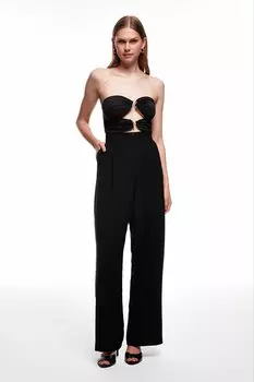 Широкие брюки с завышенной талией и вытачками, черные QUZU