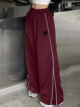 Широкие брюки Шнурок на талии Выкройка ткани, сшитая и раскроенная, боковой разрез Dazy, красный