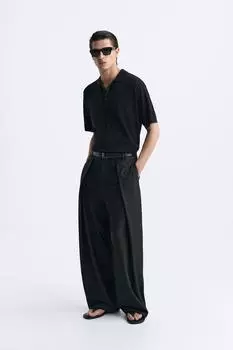 Широкие брюки со складами ZARA, черный