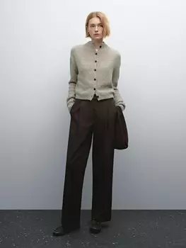 Широкие брюки со складками из хлопковой смеси Massimo Dutti, серый