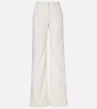 Широкие брюки со складками из смесовой шерсти Costarellos, экрю