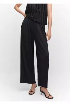 Широкие брюки со складками Mango, черный