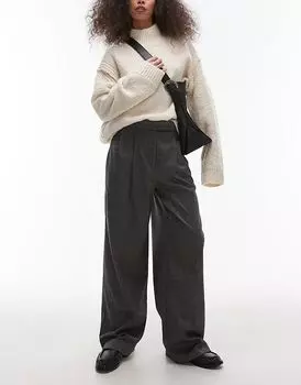 Широкие брюки со складками спереди, цвет древесный уголь Topshop