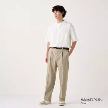 Широкие брюки со складками UNIQLO, бежевый