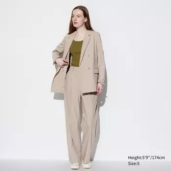 Широкие брюки со складками UNIQLO, бежевый