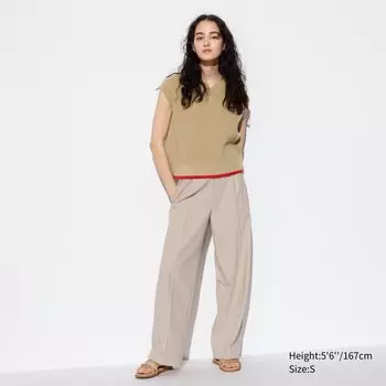 Широкие брюки со складками UNIQLO, бежевый