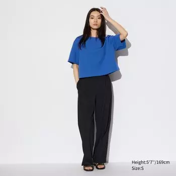 Широкие брюки со складками UNIQLO, черный