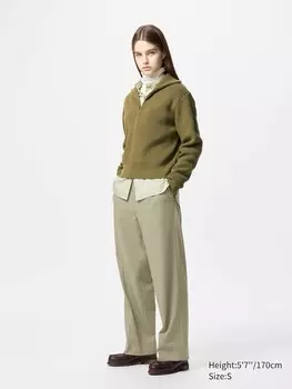 Широкие брюки со складками Uniqlo, цвет 55 зеленый