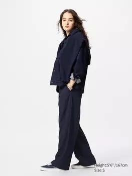 Широкие брюки со складками Uniqlo, цвет 69 синий