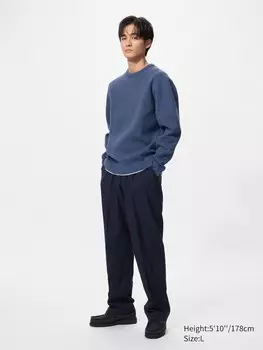 Широкие брюки со складками Uniqlo, цвет 69 синий