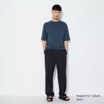 Широкие брюки со складками UNIQLO, темно-синий