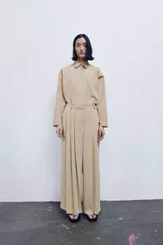Широкие брюки со складками ZARA, кэмел