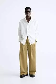 Широкие брюки со складками ZARA, кэмел