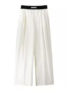 Широкие брюки со складкой спереди Bershka, белый