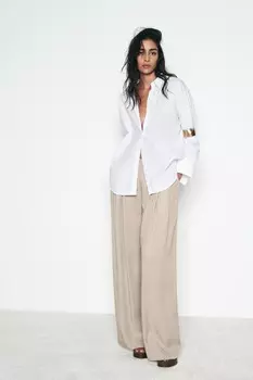 Широкие брюки со склисками ZARA, песок