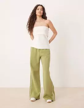 Широкие брюки средней посадки Abercrombie & Fitch в цвете шалфейно-зеленый