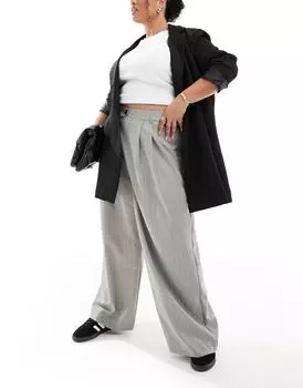 Широкие брюки строгого кроя в серые фактурные полоски ASOS DESIGN Curve