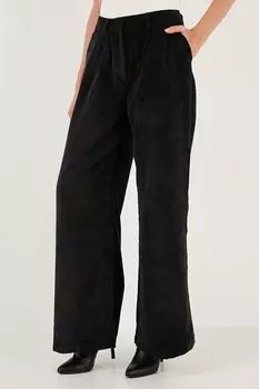 Широкие брюки свободного покроя из бархатной ткани с высокой талией и шнуровкой 611PL0027 Lela, черный