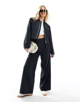 Широкие брюки темно-синего цвета в тонкую полоску ASOS DESIGN — часть комплекта