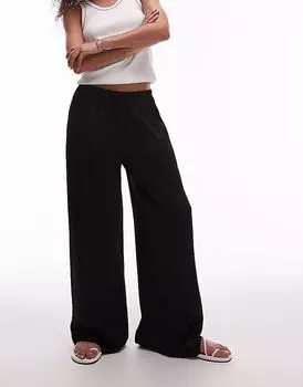 Широкие брюки Topshop из атласа с завязкой на талии черного цвета