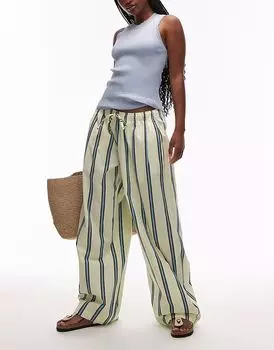 Широкие брюки Topshop из поплина в полоску, надеваемые без застежки