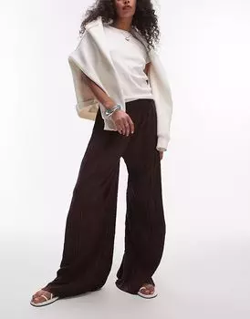 Широкие брюки Topshop с мятой отделкой бордового цвета