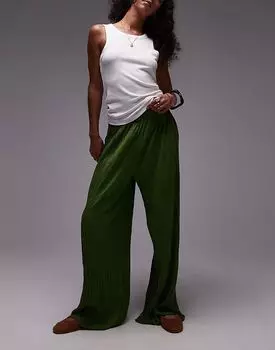 Широкие брюки Topshop с мятой отделкой оливкового цвета