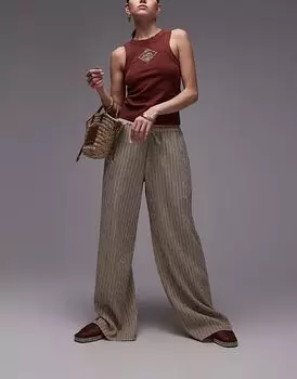 Широкие брюки Topshop с завязками на талии, низкой посадкой, в жатую полоску, оранжевого цвета