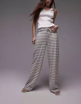 Широкие брюки Topshop в полоску с завязками на шнурке цвета экрю