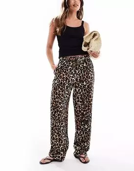 Широкие брюки Vero Moda из льна с леопардовым принтом