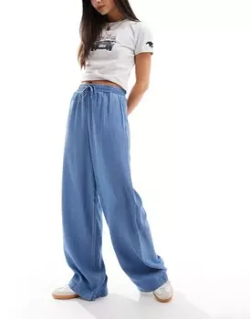 Широкие брюки Vero Moda из шамбре среднего синего цвета