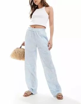 Широкие брюки Vero Moda с бледно-голубым цветочным принтом