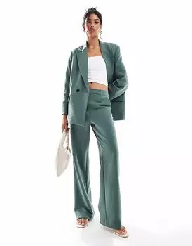 Широкие брюки Vero Moda с узором «ёлочка» в цвете «тёмно-зелёный»