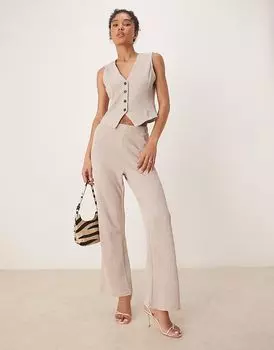 Широкие брюки Vila из текстурированного трикотажа, светло-натуральный меланж