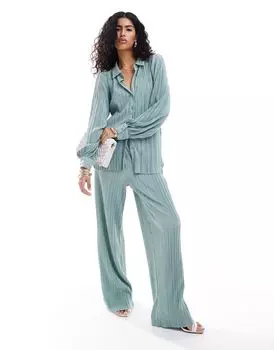 Широкие брюки Vila plisse цвета морской бриз