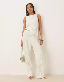 Широкие брюки Vila с высокой талией и плиссе в бледно-зеленом цвете с эффектом тай-дай