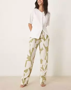 Широкие брюки VILA с высокой талией и геометрическим принтом цвета шалфея