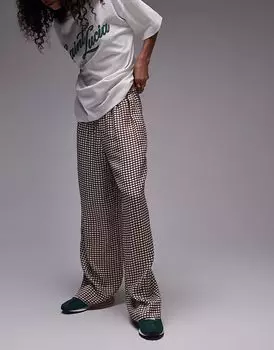 Широкие брюки в клетку из атласа с завязками на шнурке от Topshop, нейтрального цвета