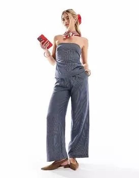 Широкие брюки в полоску от New Look синего цвета