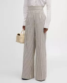 Широкие брюки в полоску с высокой талией Carolina Herrera, цвет Ecru Multi