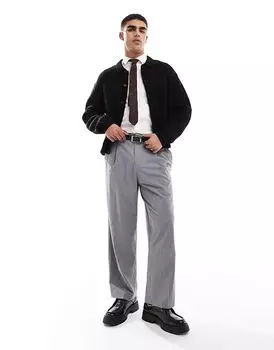 Широкие брюки в полоску серого цвета Pull&Bear