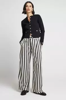 Широкие брюки в полоску со складками по фигуре River Island, черный