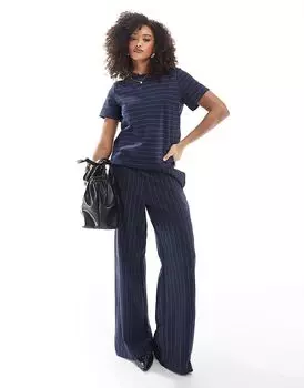Широкие брюки в полоску Vero Moda Aware Plain Knit темно-синего цвета (часть комплекта)