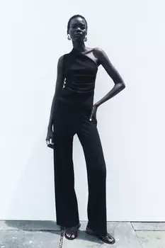 Широкие брюки в ребрешку ZARA, черный